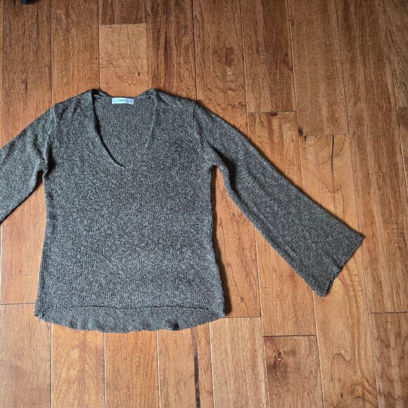 ZARA KNIT Pullover Women's Sweater V-neck Olive Green Bell Sleeve Medium - Picture 4 of 8